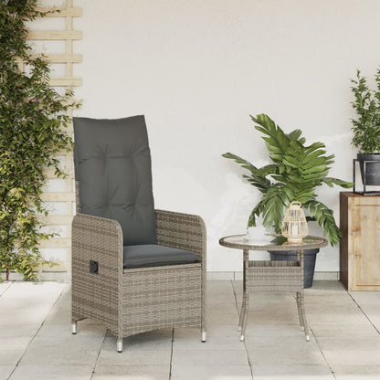 Reclining Garden Chair with Cushions Gray in Polyrattan