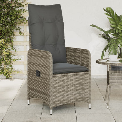 Reclining Garden Chair with Cushions Gray in Polyrattan