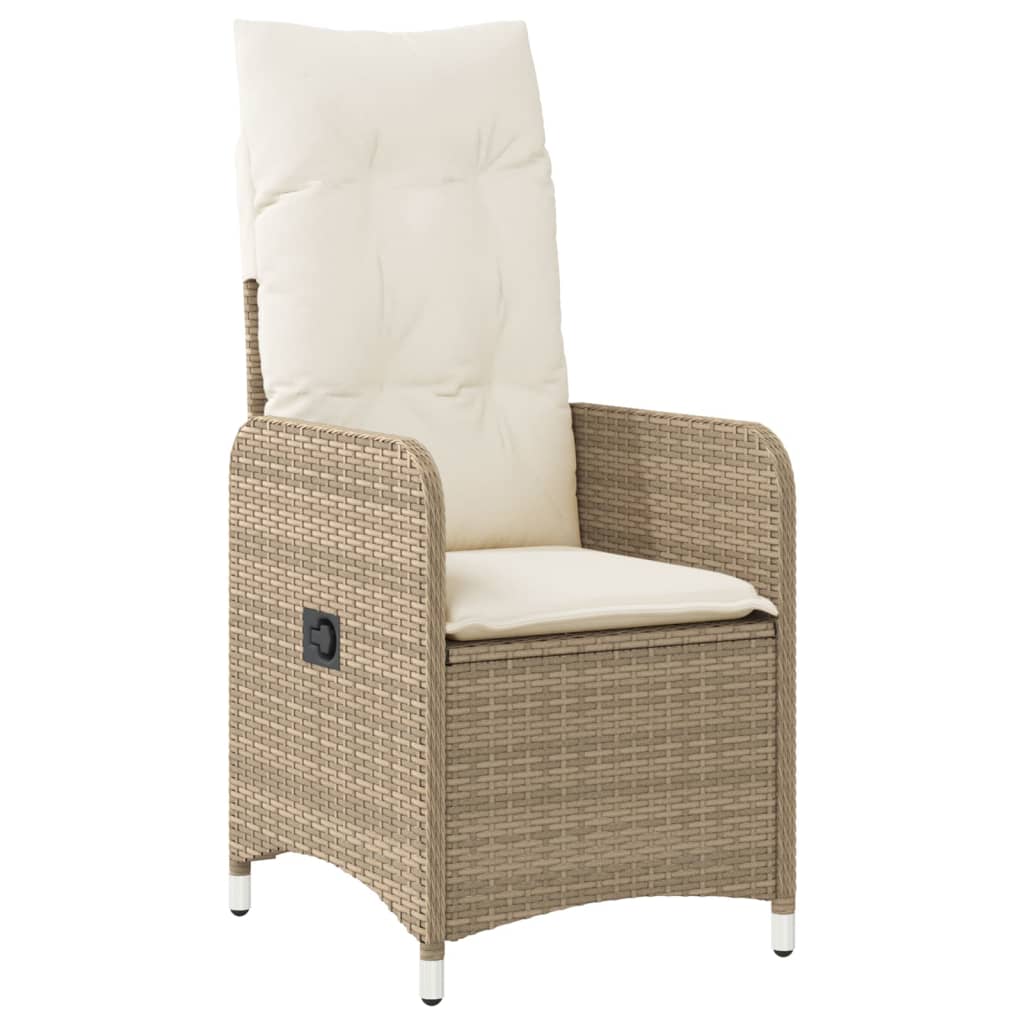 Reclining Garden Chair with Beige Cushions in Polyrattan