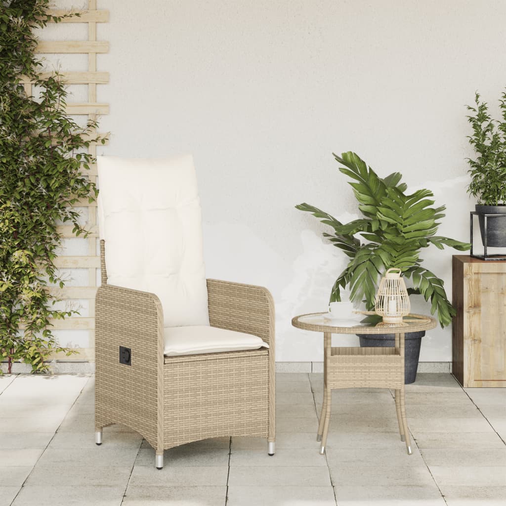 Reclining Garden Chair with Beige Cushions in Polyrattan