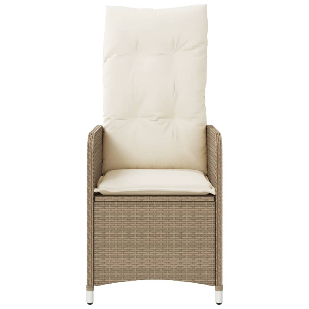 Reclining Garden Chair with Beige Cushions in Polyrattan