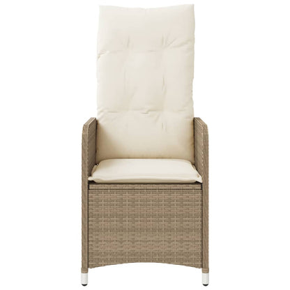 Reclining Garden Chair with Beige Cushions in Polyrattan