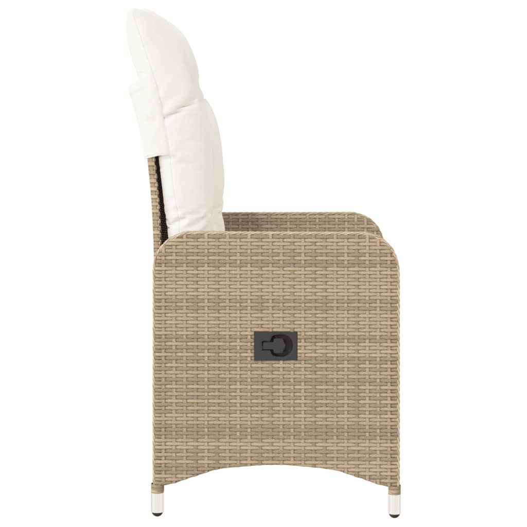 Reclining Garden Chair with Beige Cushions in Polyrattan