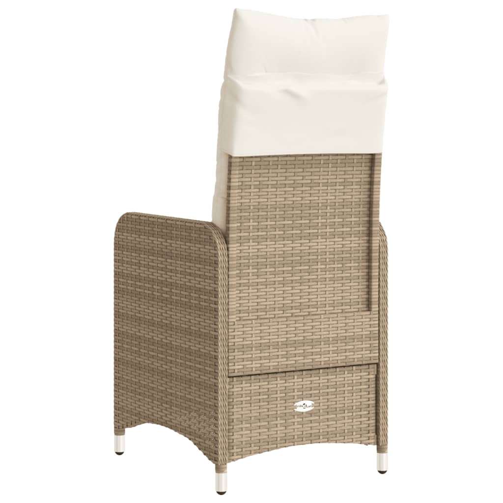 Reclining Garden Chair with Beige Cushions in Polyrattan