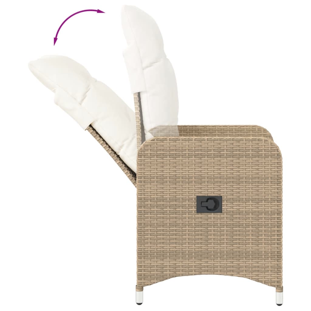 Reclining Garden Chair with Beige Cushions in Polyrattan