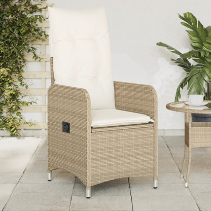 Reclining Garden Chair with Beige Cushions in Polyrattan