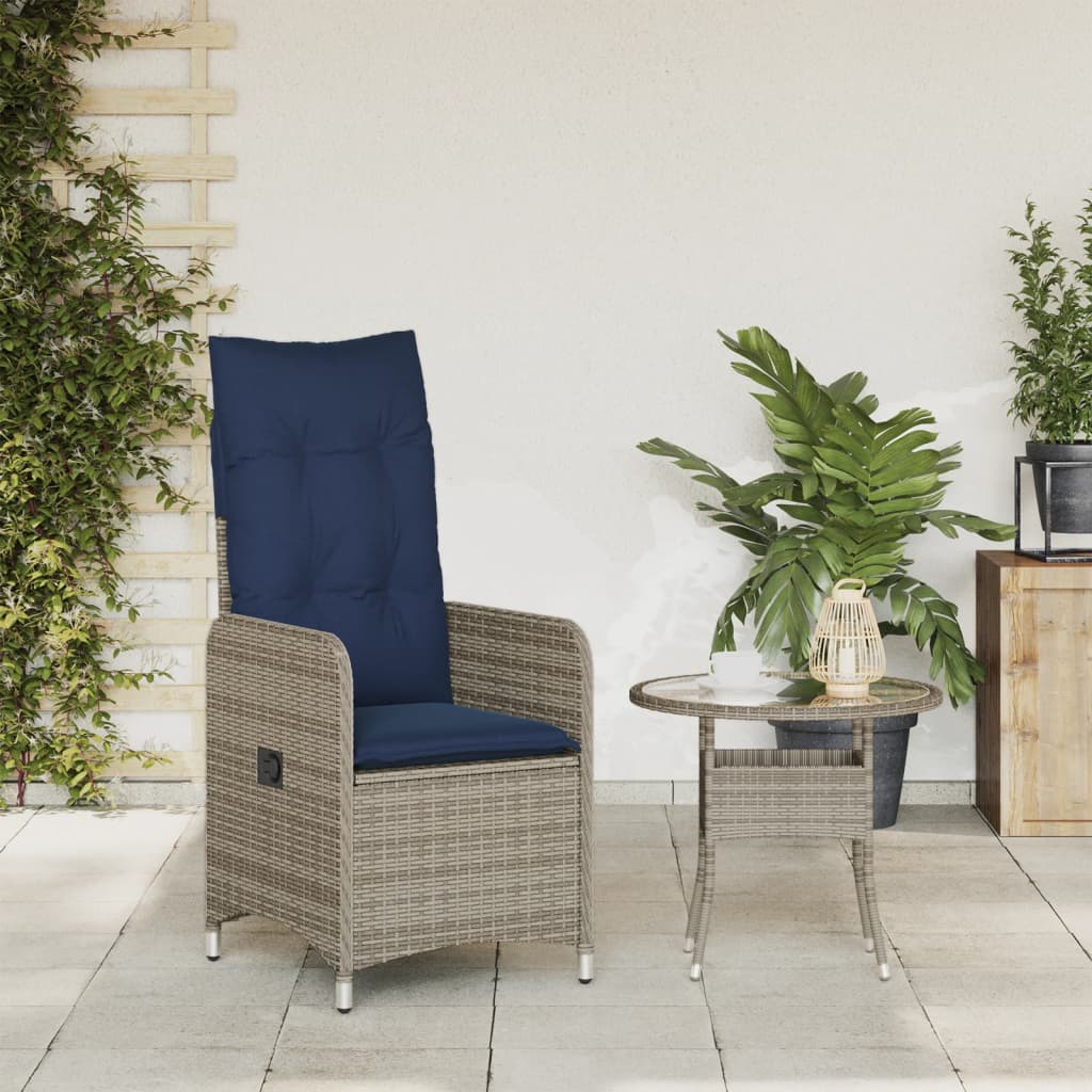 Sedia da giardino reclinabile con cuscini grigia in polyrattan