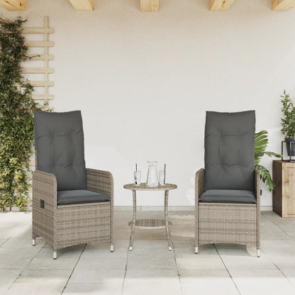 Sedie da Giardino Reclinabili 2 pz e Cuscini Grigio Polyrattan