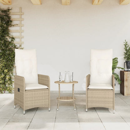 Reclining Garden Chairs 2pcs with Beige Polyrattan Cushions