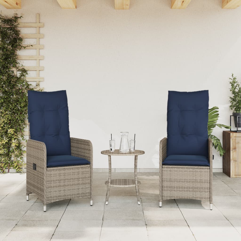 Sedie da giardino reclinabili 2 pz con cuscini grigie in polyrattan - homemem39
