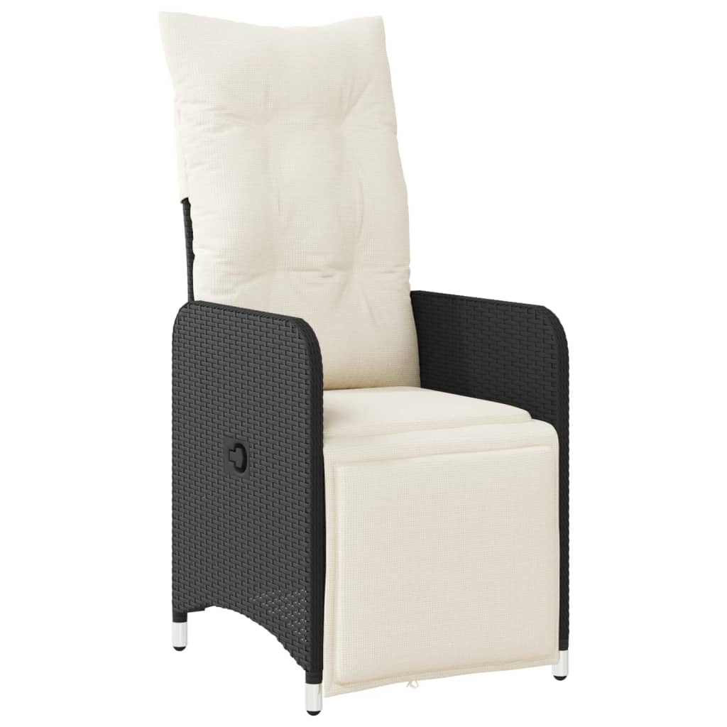 Reclining Garden Chair with Cushions Black in Polyrattan