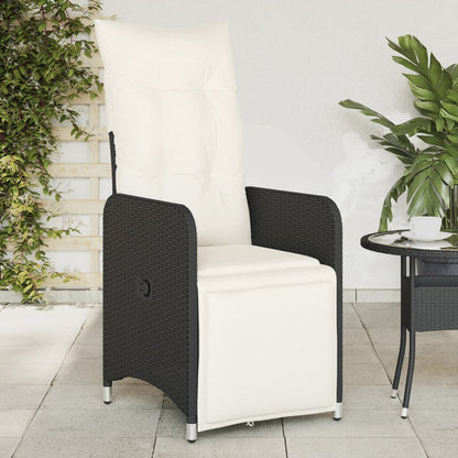 Reclining Garden Chair with Cushions Black in Polyrattan