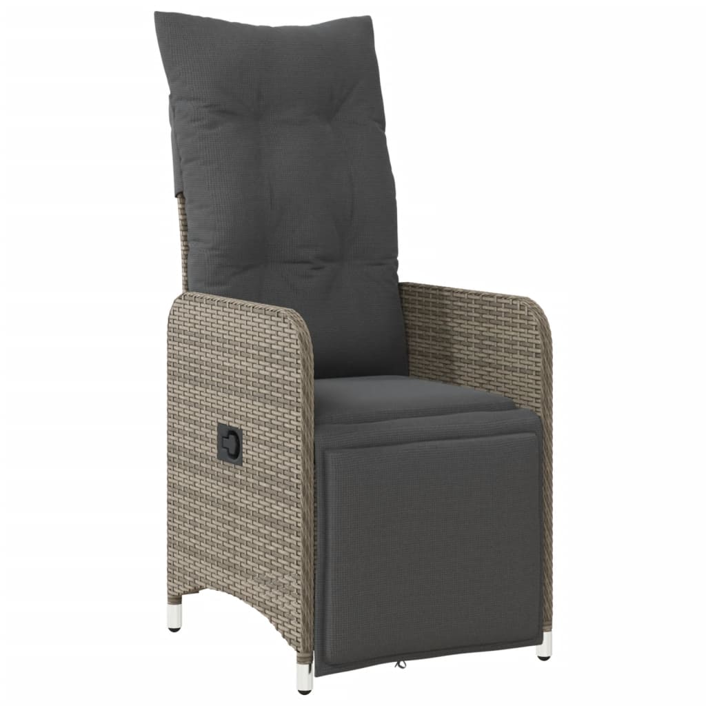 Reclining Garden Chair with Cushions Gray in Polyrattan