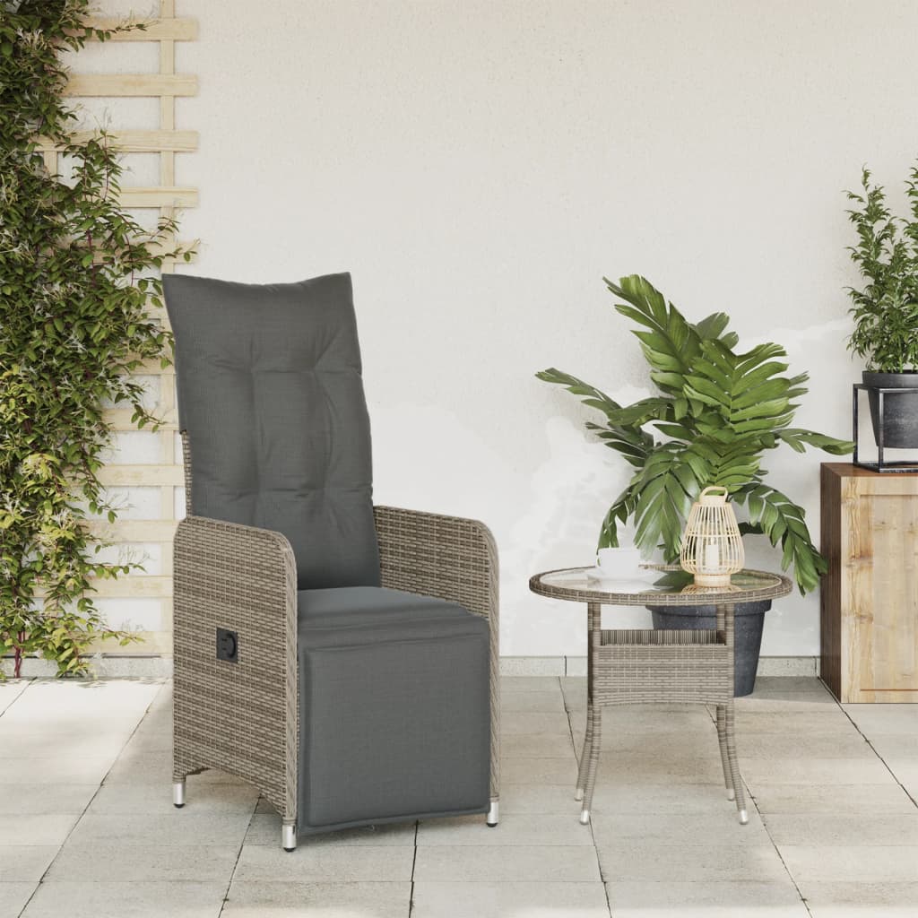 Reclining Garden Chair with Cushions Gray in Polyrattan