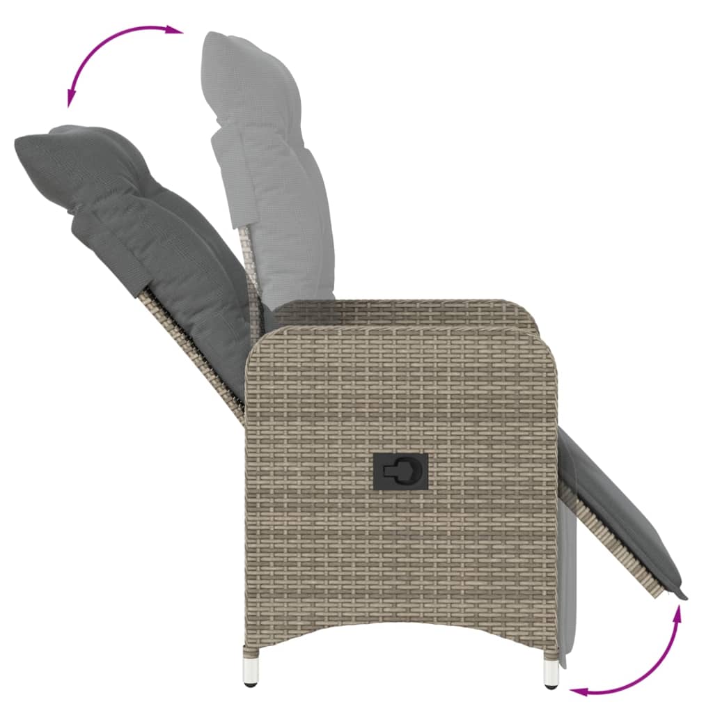 Reclining Garden Chair with Cushions Gray in Polyrattan