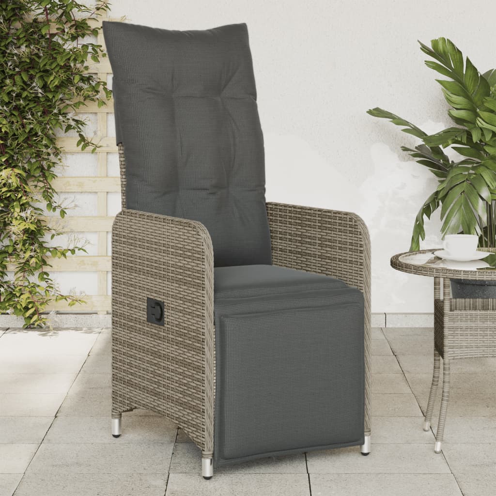 Reclining Garden Chair with Cushions Gray in Polyrattan