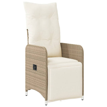 Reclining Garden Chair with Beige Cushions in Polyrattan