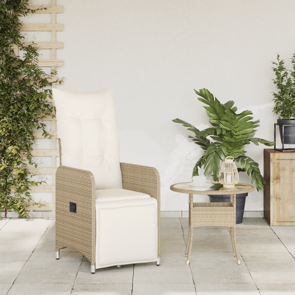Sedia Reclinabile da Giardino con Cuscini Beige in Polyrattan - homemem39
