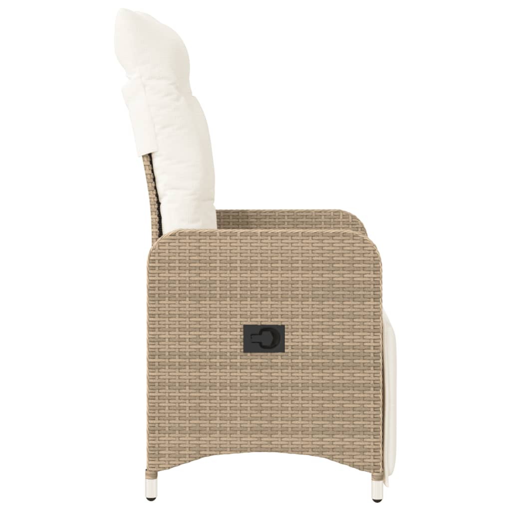 Reclining Garden Chair with Beige Cushions in Polyrattan