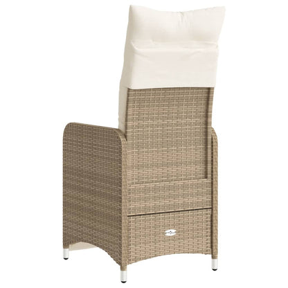 Reclining Garden Chair with Beige Cushions in Polyrattan