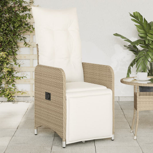 Reclining Garden Chair with Beige Cushions in Polyrattan