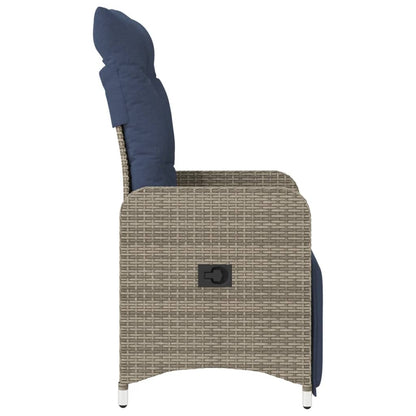 Sedia da giardino reclinabile con cuscini grigia in polyrattan - homemem39