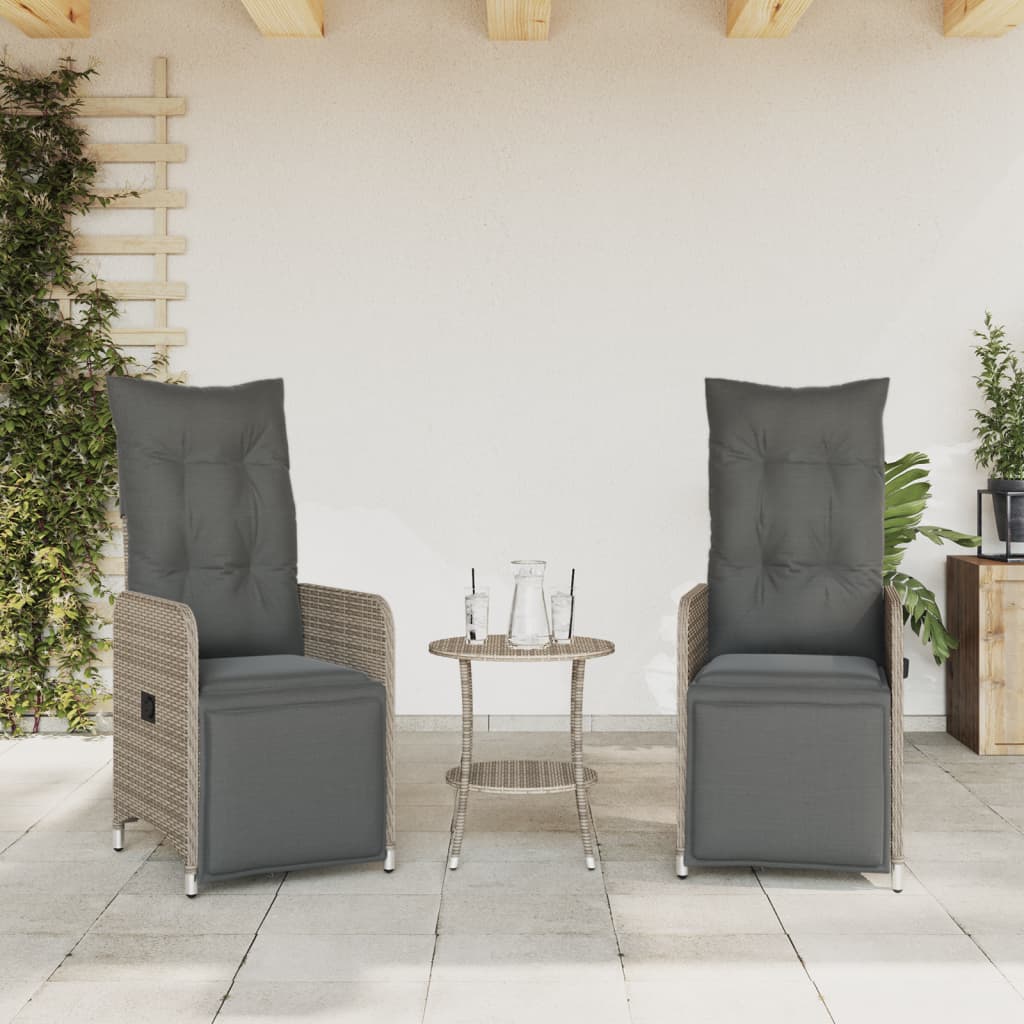 Reclining Garden Chairs 2 pcs and Gray Polyrattan Cushions