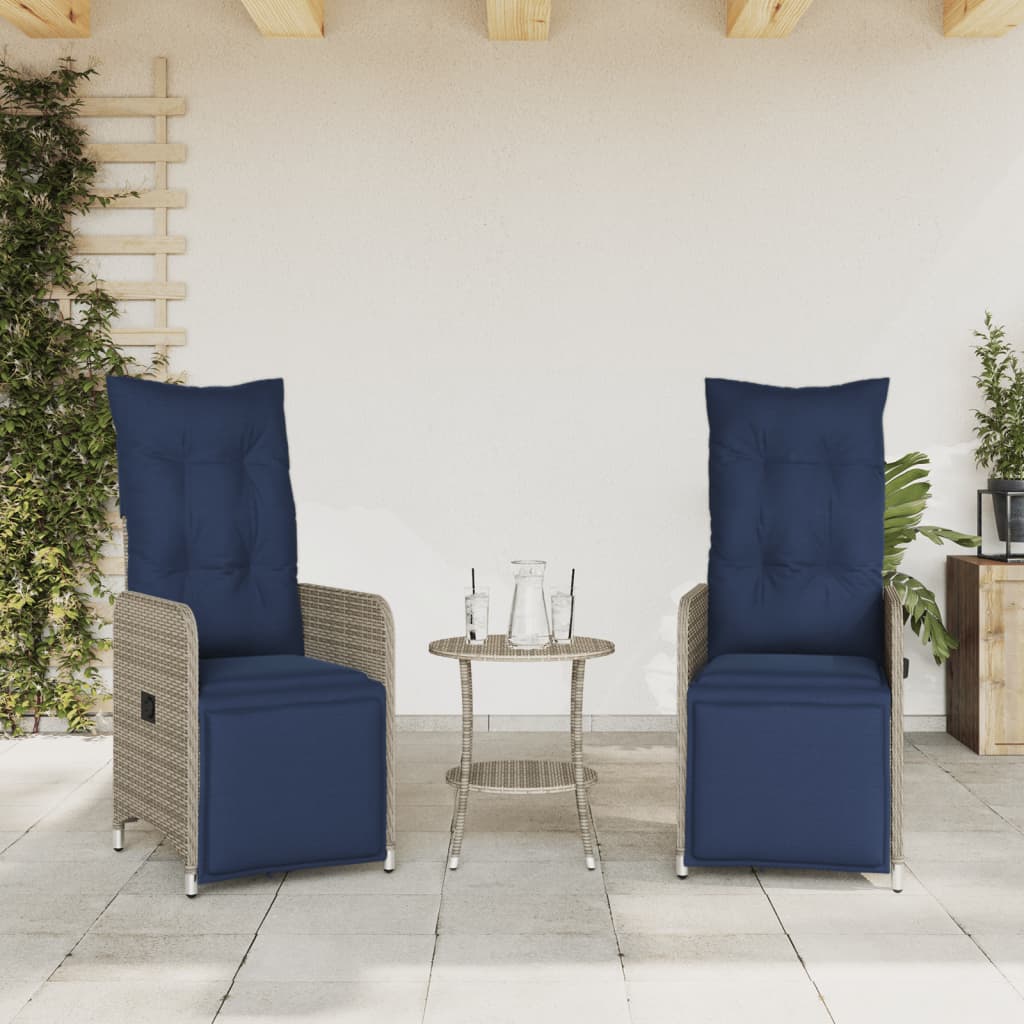 Sedie da giardino reclinabili 2 pz con cuscini grigie in polyrattan - homemem39