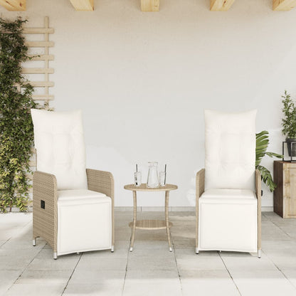 Sedie da Giardino Reclinabili 2pz con Tavolino Polyrattan Beige