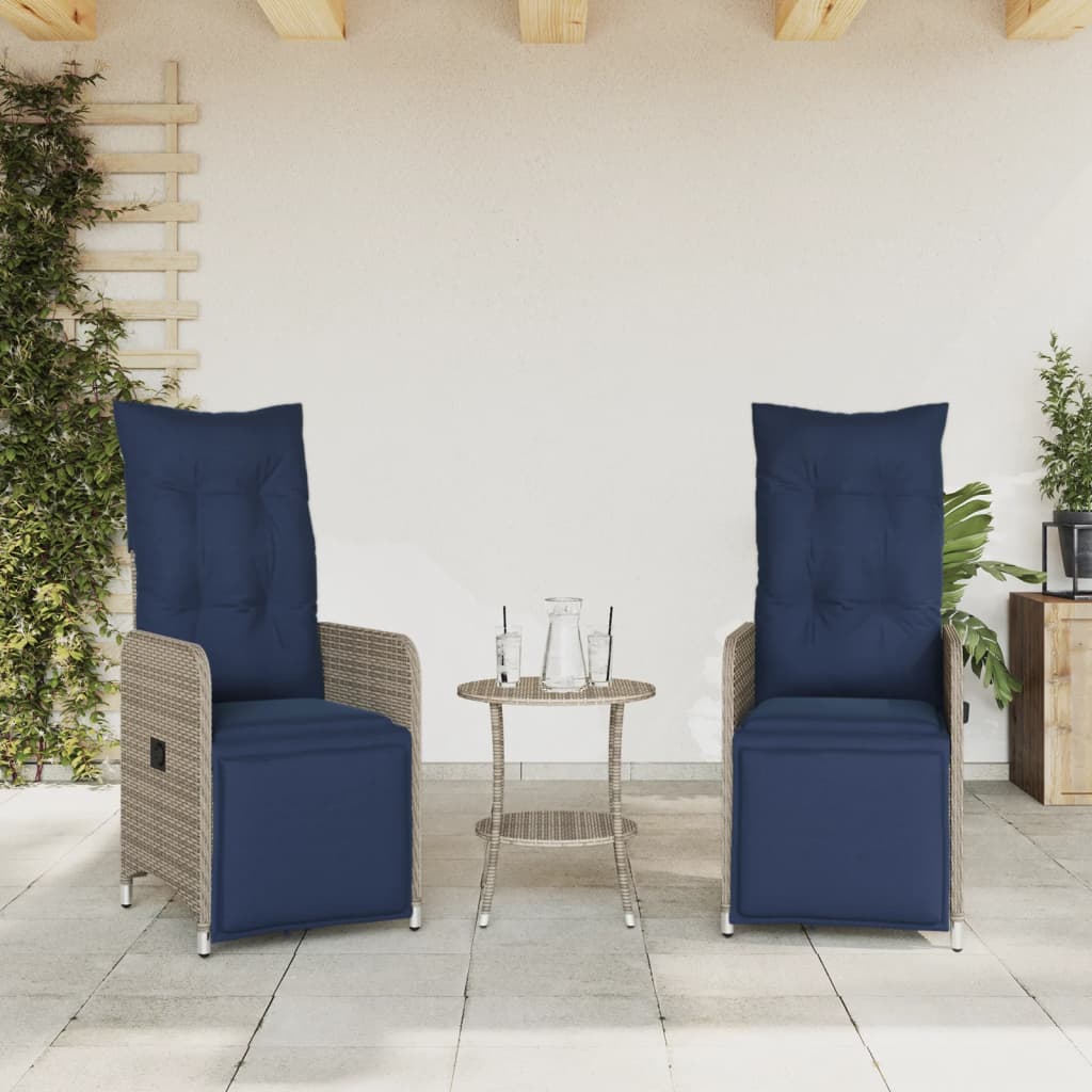 Sedie da giardino reclinabili 2 pz con tavolo grigio in polyrattan - homemem39