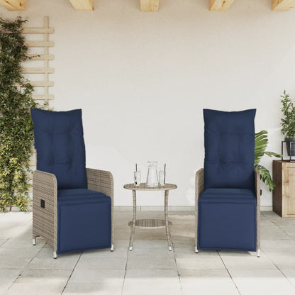 Sedie da giardino reclinabili 2 pz con tavolo grigio in polyrattan - homemem39