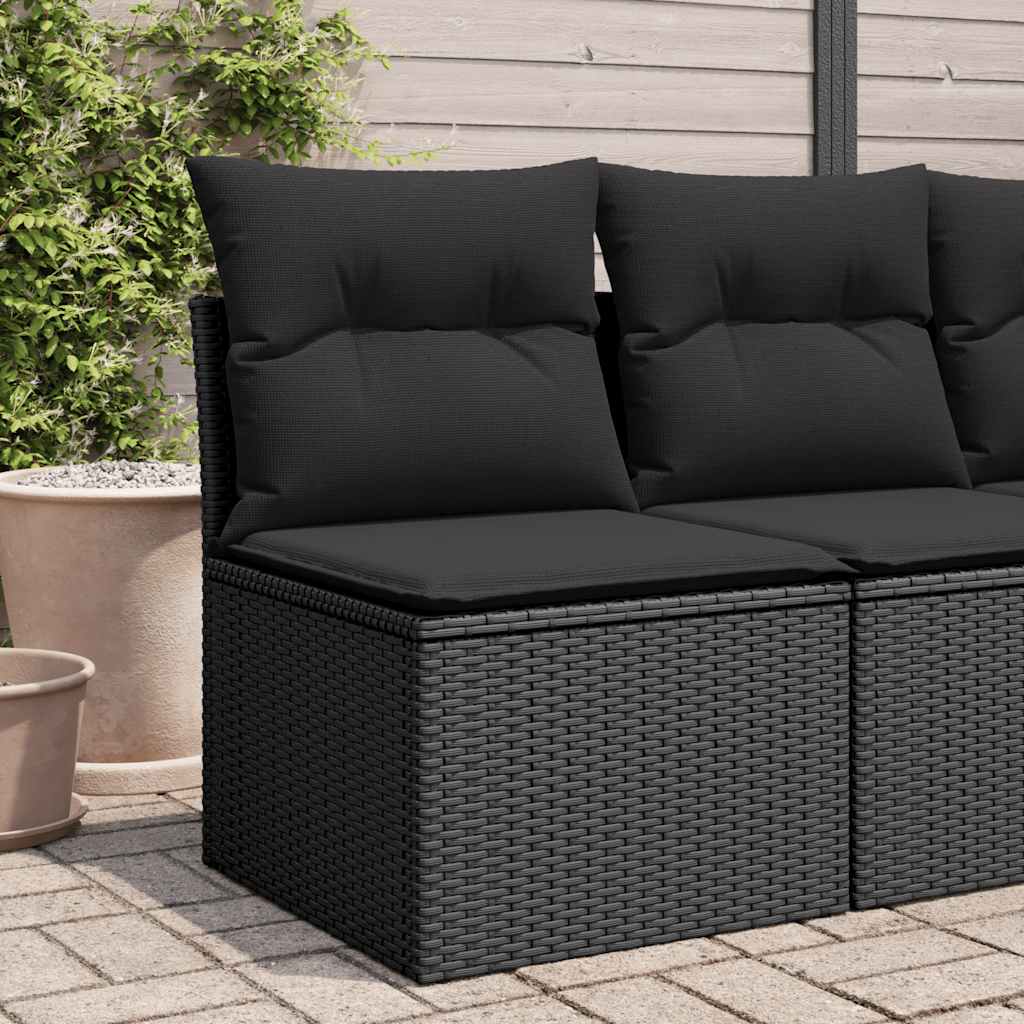 Divano Giardino Senza Braccioli con Cuscini Nero in Polyrattan - homemem39