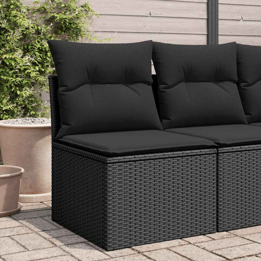 Divano Giardino Senza Braccioli con Cuscini Nero in Polyrattan - homemem39