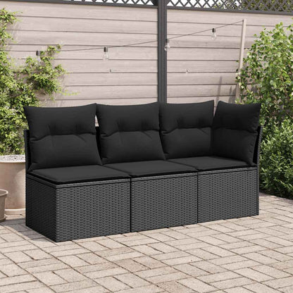 Divano da giardino angolare con cuscini nero in polyrattan | homemem39