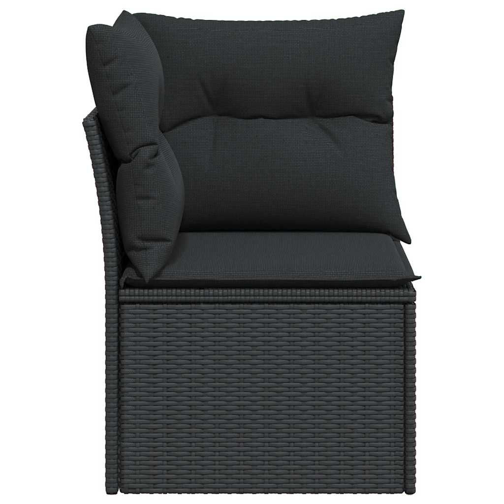 Divano da giardino angolare con cuscini nero in polyrattan | homemem39