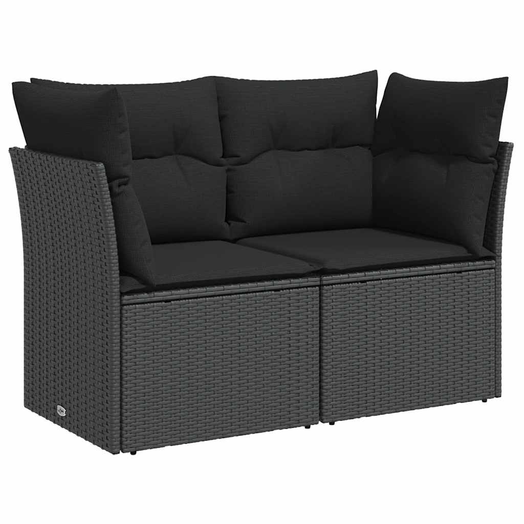 Divano da giardino con cuscini 2 posti nero in polyrattan | homemem39