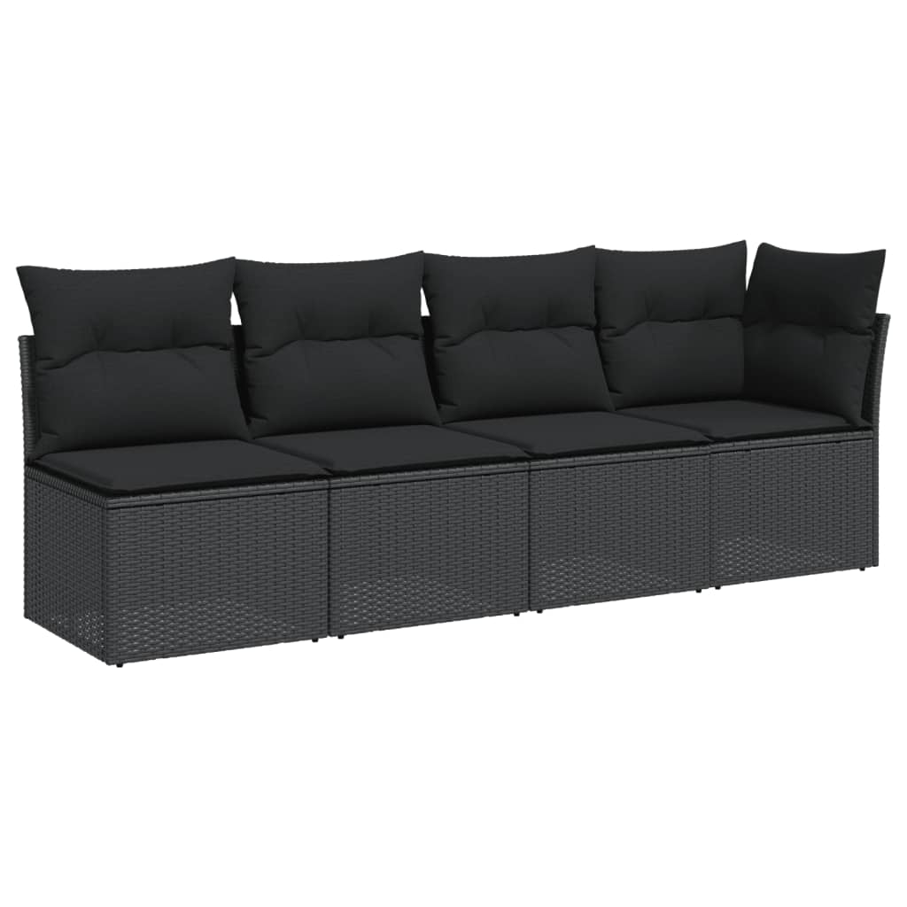 Divano da Giardino con Cuscini a 4 Posti Nero in Polyrattan - homemem39