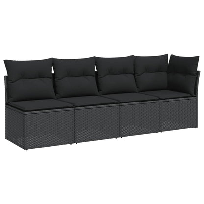 Divano da Giardino con Cuscini a 4 Posti Nero in Polyrattan - homemem39