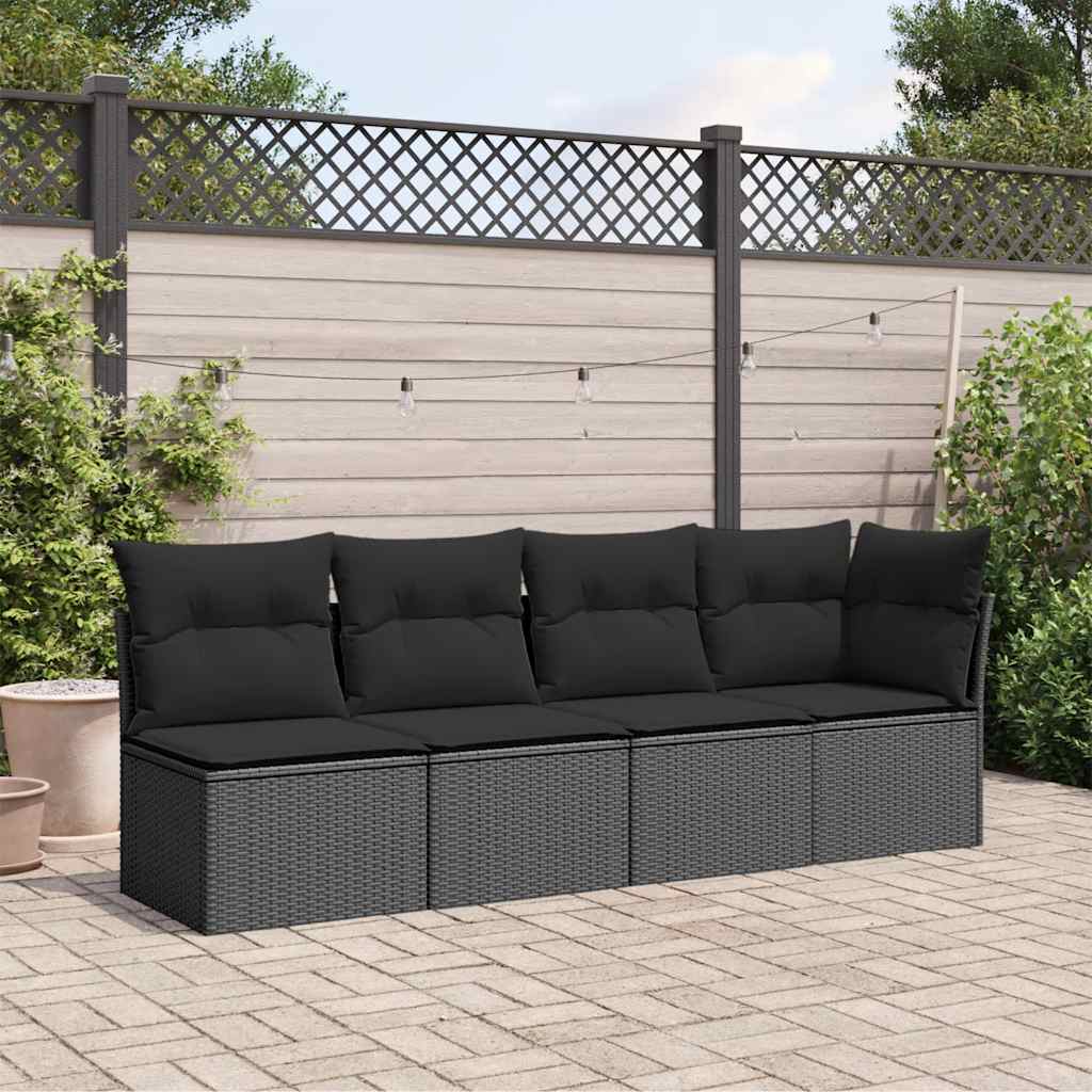 Divano da Giardino con Cuscini a 4 Posti Nero in Polyrattan - homemem39