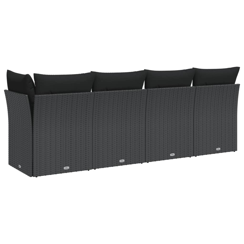 Divano da Giardino con Cuscini a 4 Posti Nero in Polyrattan - homemem39