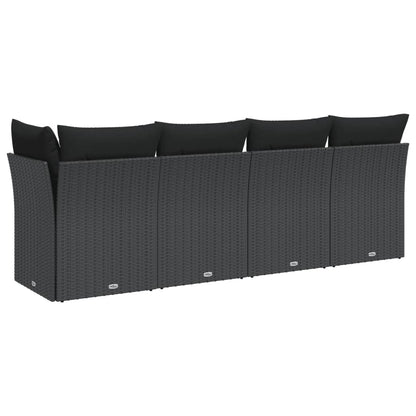 Divano da Giardino con Cuscini a 4 Posti Nero in Polyrattan - homemem39