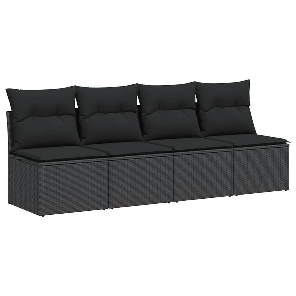 Divano da giardino con cuscini 4 posti nero in polyrattan | homemem39