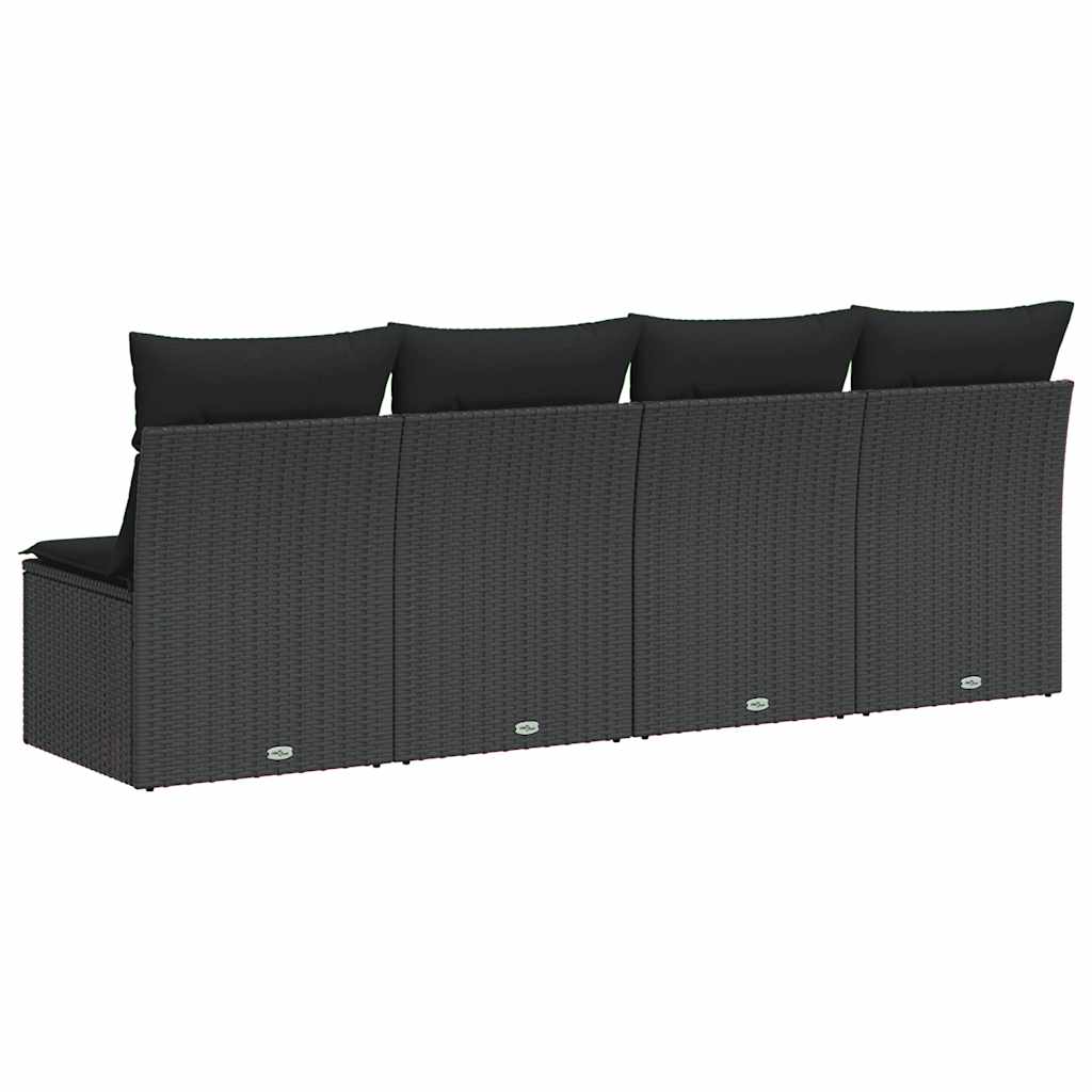 Divano da giardino con cuscini 4 posti nero in polyrattan | homemem39
