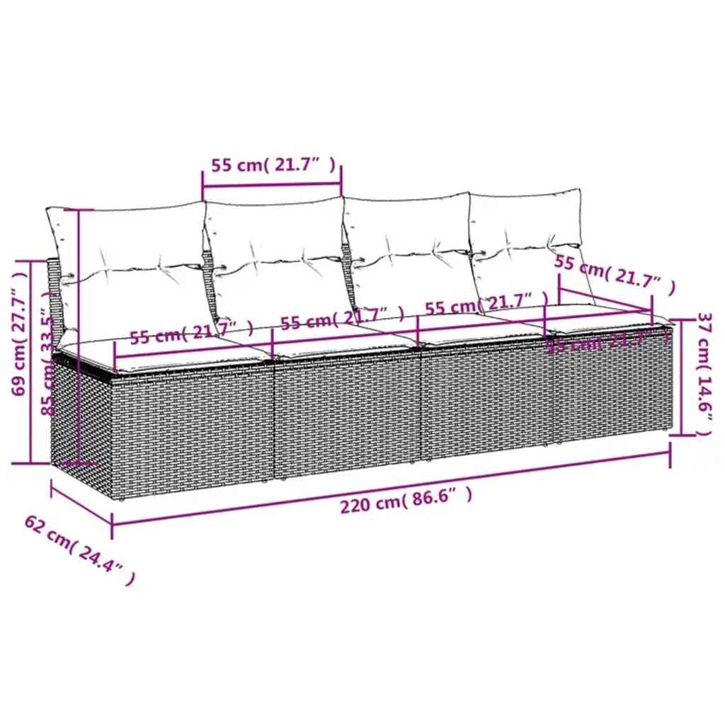 Divano da giardino con cuscini 4 posti nero in polyrattan | homemem39