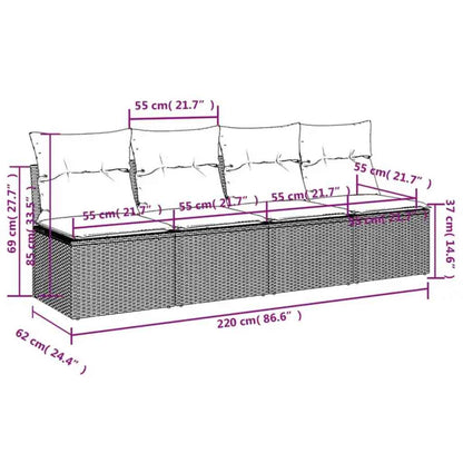 Divano da giardino con cuscini 4 posti nero in polyrattan | homemem39