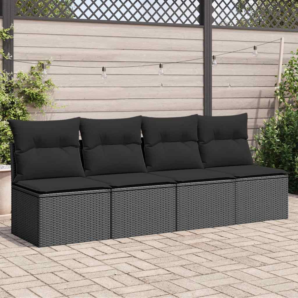 Divano da giardino con cuscini 4 posti nero in polyrattan | homemem39