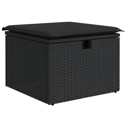 Sgabello Giardino con Cuscino Nero 55x55x37 cm in Polyrattan