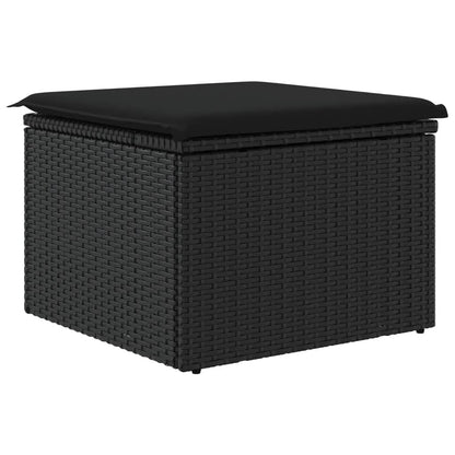 Sgabello Giardino con Cuscino Nero 55x55x37 cm in Polyrattan