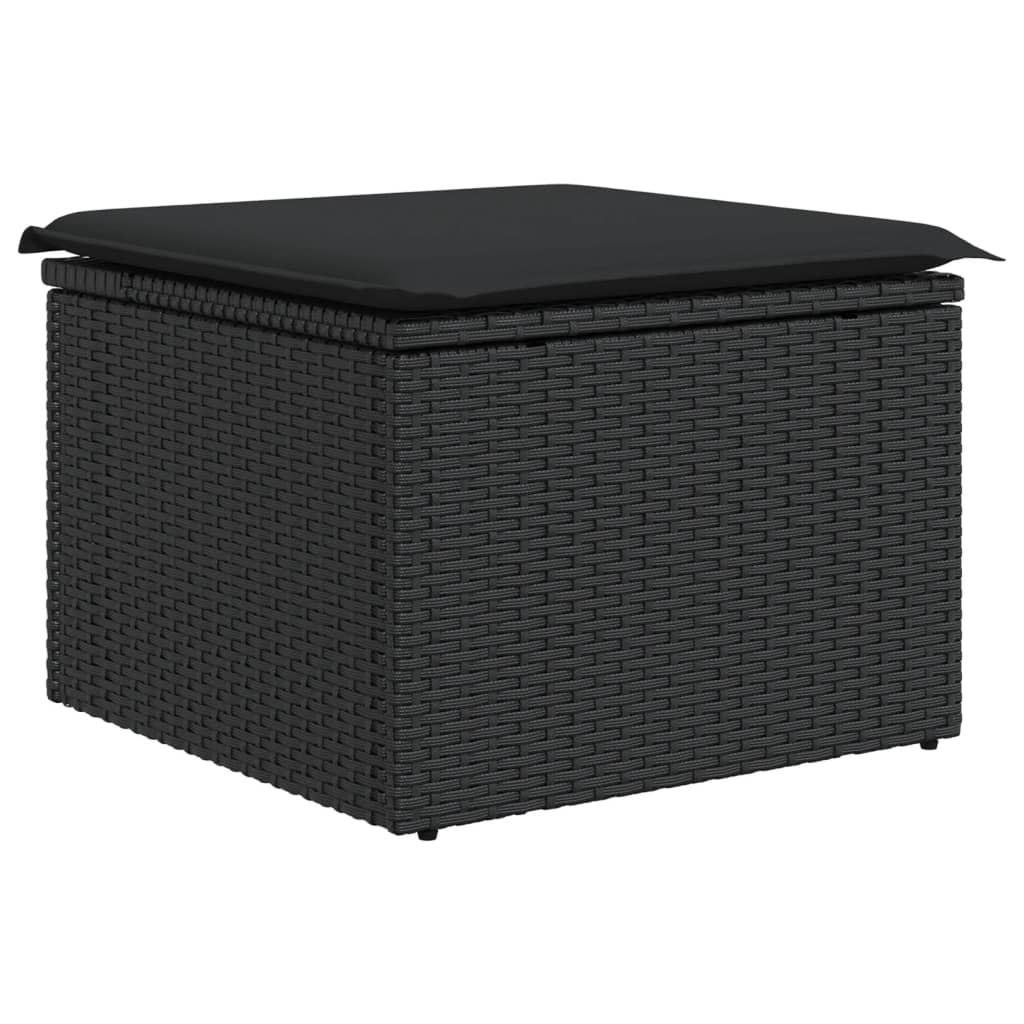 Sgabello Giardino con Cuscino Nero 55x55x37 cm in Polyrattan