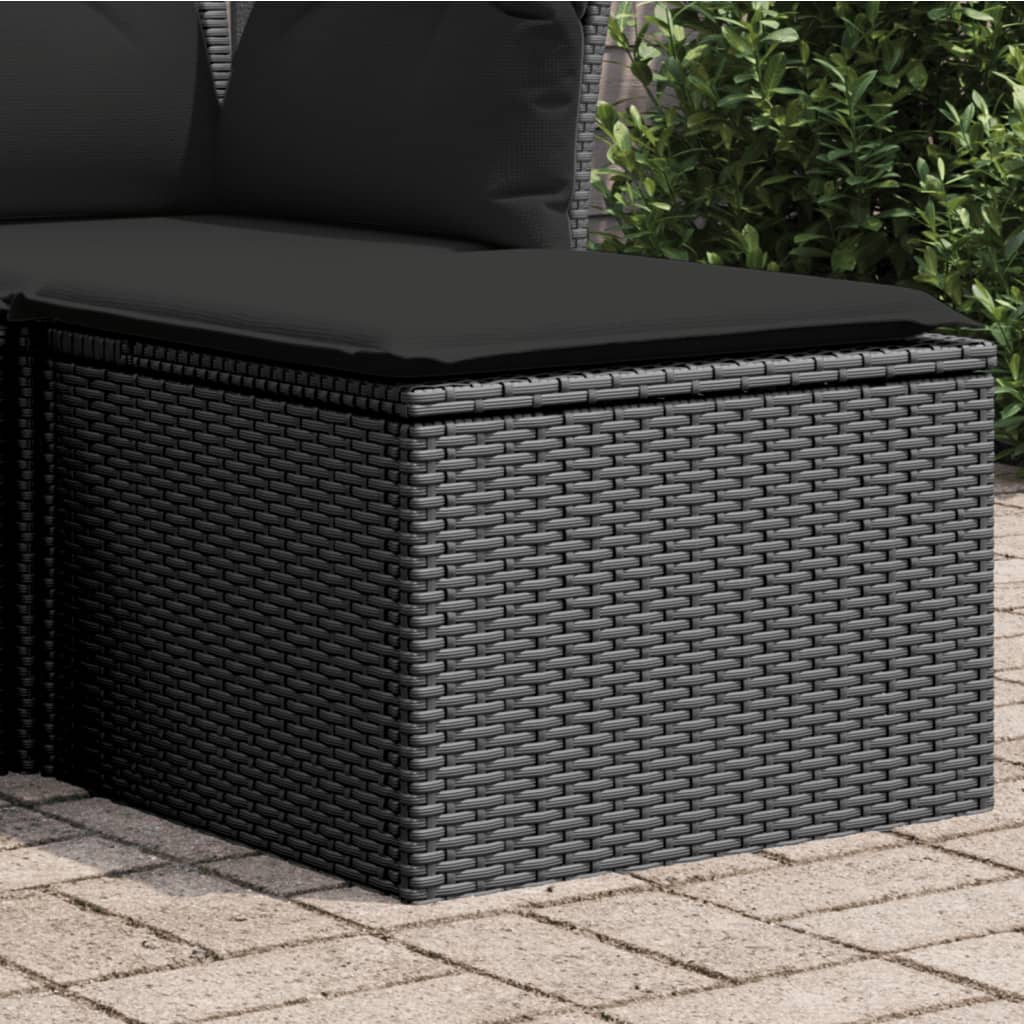 Sgabello Giardino con Cuscino Nero 55x55x37 cm in Polyrattan